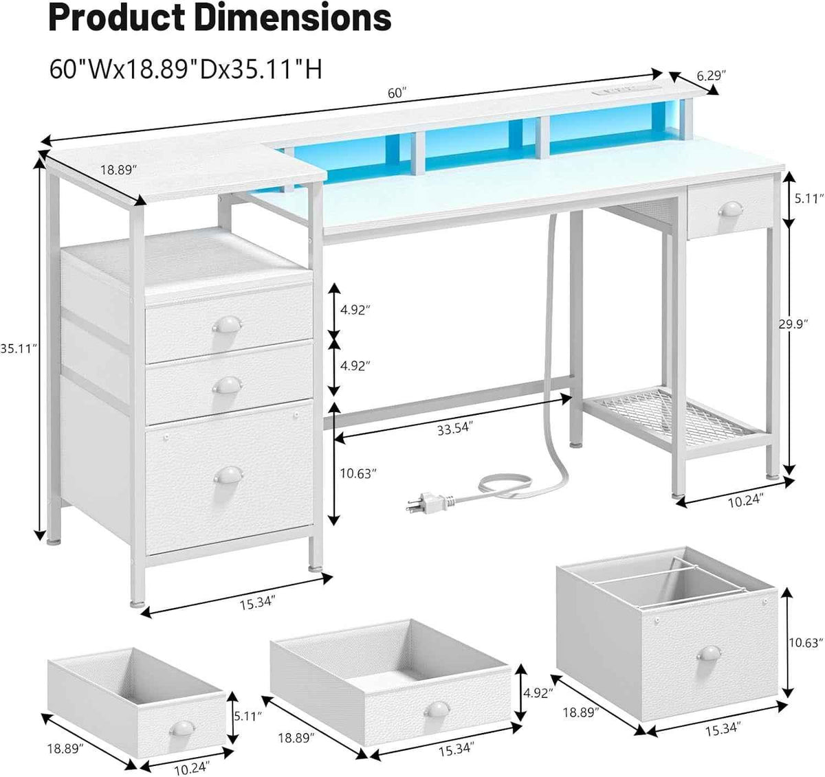 White 60 Inch Computer Desk For Home Office Modern