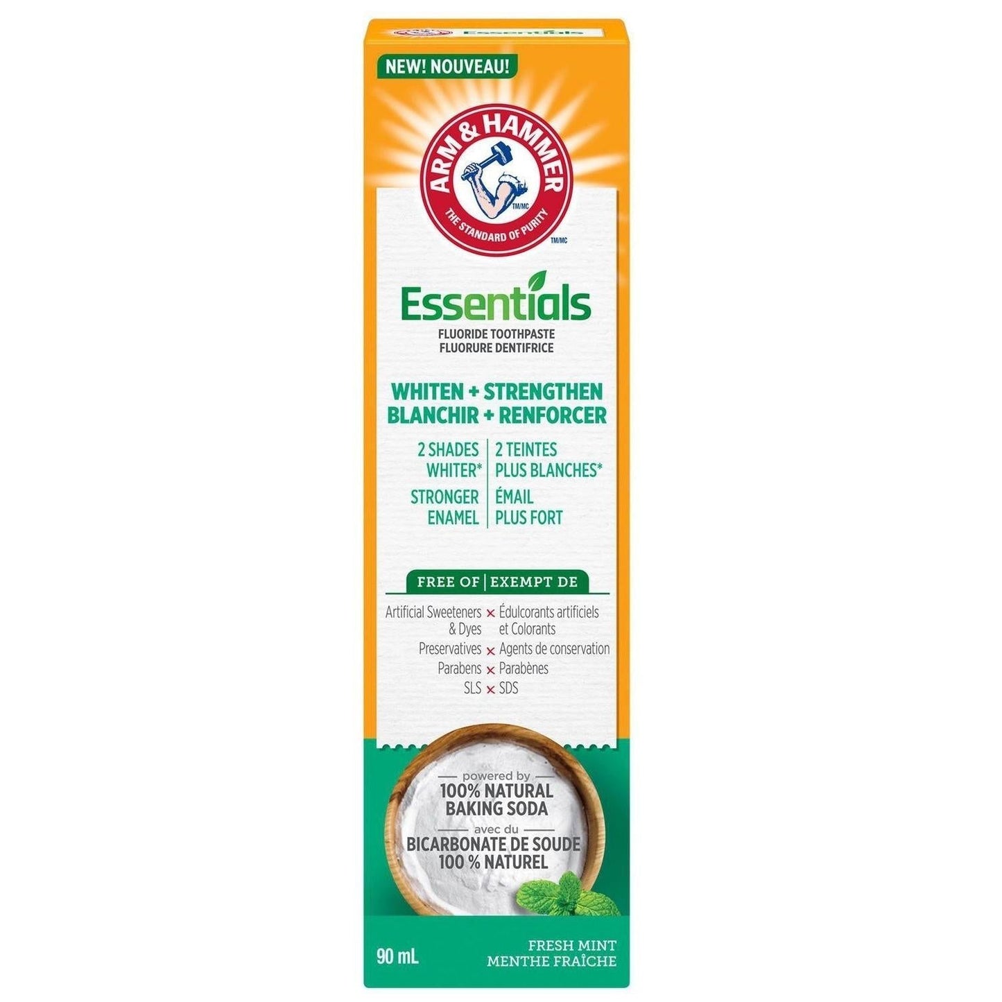 Arm & Hammer Essentials Whiten Strengthen Fluoride Toothpaste Fresh Mint 4.3 Oz Tube