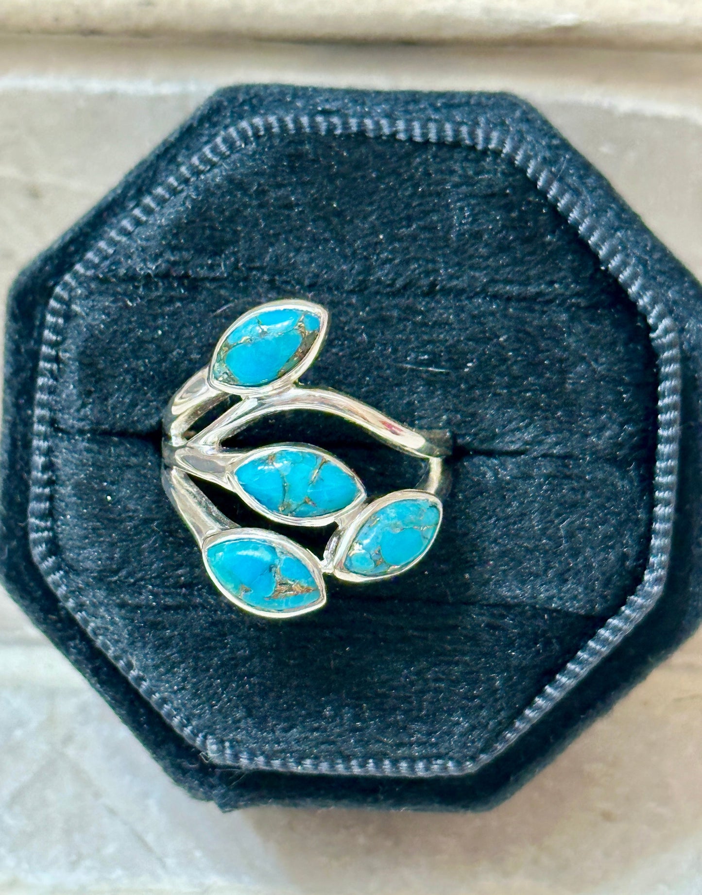 Four Stone Blue Copper Turquoise Sterling Silver Ring Size 7
