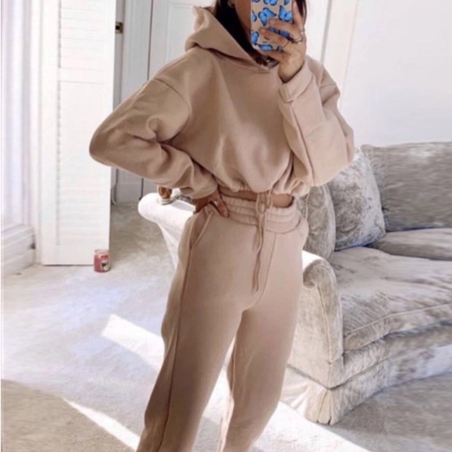 Women's 2-Piece Jogging Suit - Sexy Long Sleeve Hoodie Tracksuit