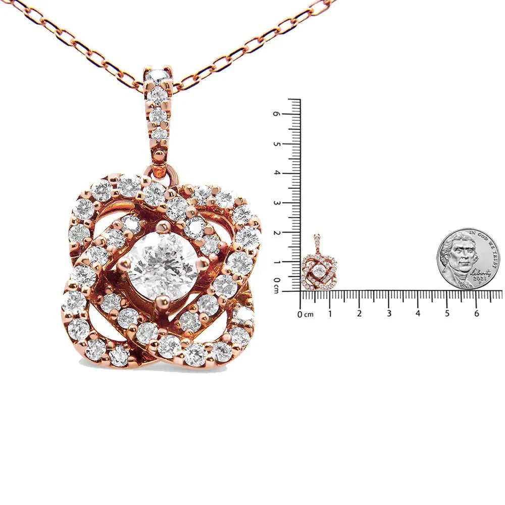 14K Rose Gold 1.00 Cttw Diamond Criss Cross Infinite Swirl "18" Pendant Necklace (H-I Color, SI2-I1 Clarity)