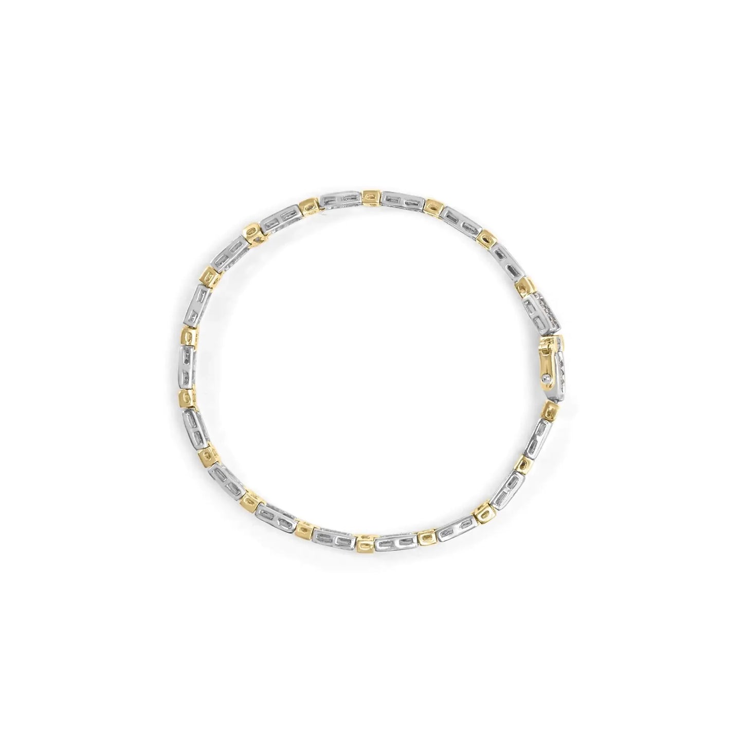 14k Two-Tone 2.00 Cttw Round-Cut and Baguette-Cut Diamond Bar Link 7" Bracelet (I-J Color, SI2-I1 Clarity)