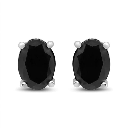 14K White Gold 1/2 Cttw Round Brilliant-Cut Black Diamond Classic 4-Prong Stud Earrings with Screw Backs (Fancy Color-Enhanced, I2-I3 Clarity)