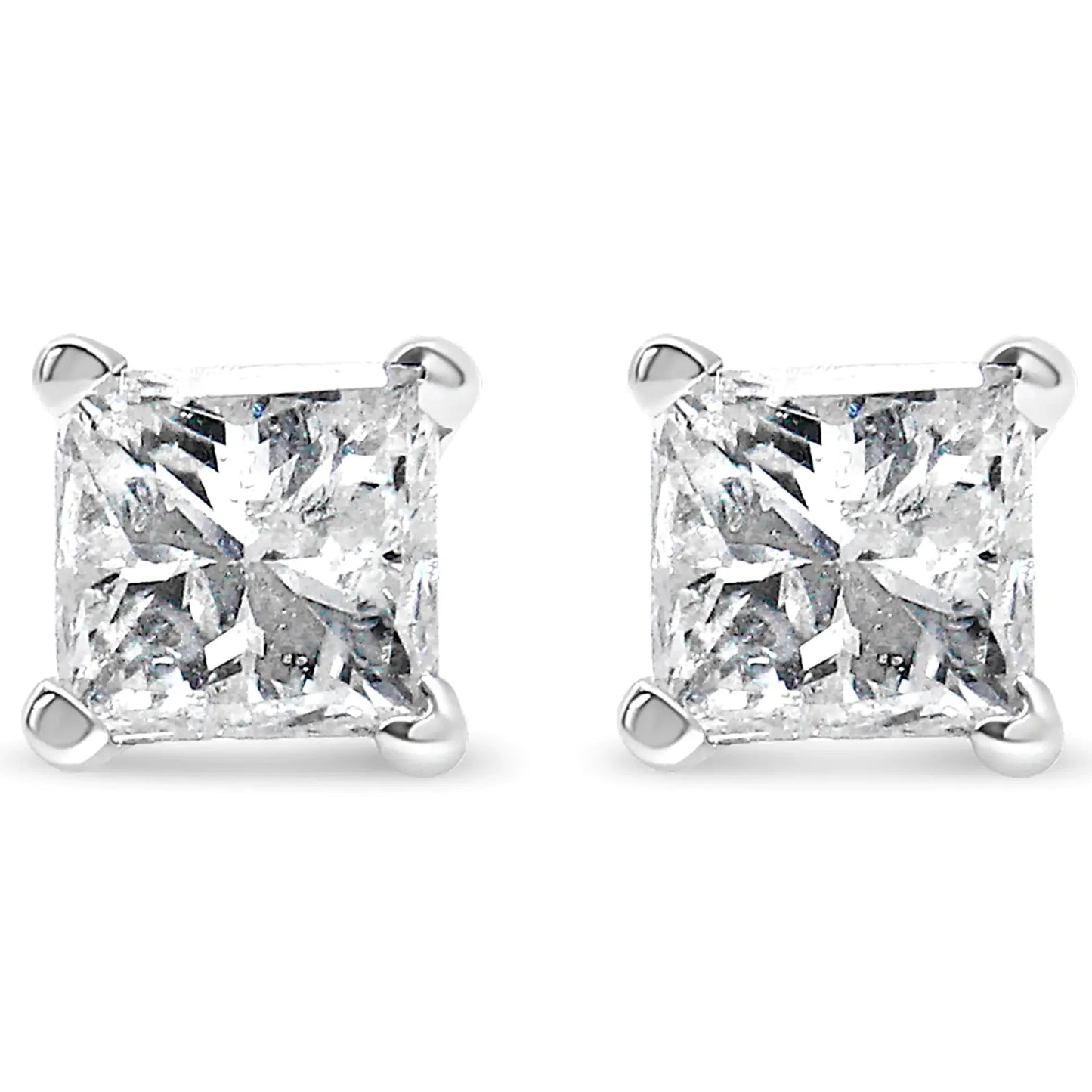 14K White Gold 1/2ct TDW Princess Cut Diamond Solitaire Stud Earrings (G-H, SI2-I1)