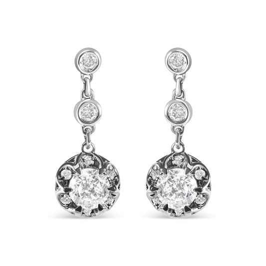 14k White Gold 5/8 Cttw Diamond Halo Drop and Dangle Earrings Stud with Bale (I-J Color, I1-I2 Clarity)