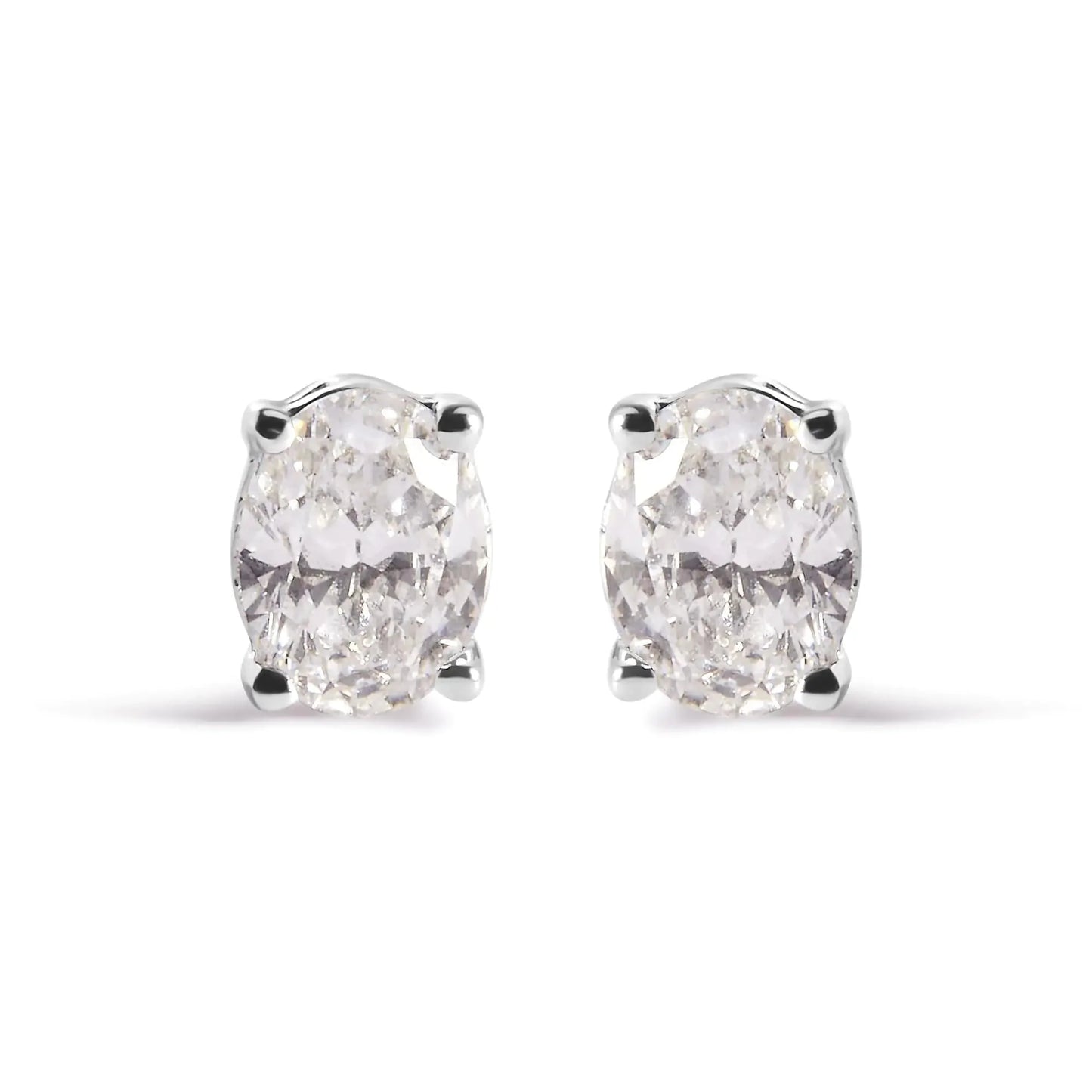 14K White Gold Prong Set Lab Grown Oval Diamond Solitaire Stud Earring (F-G Color, VS1-VS2 Clarity)