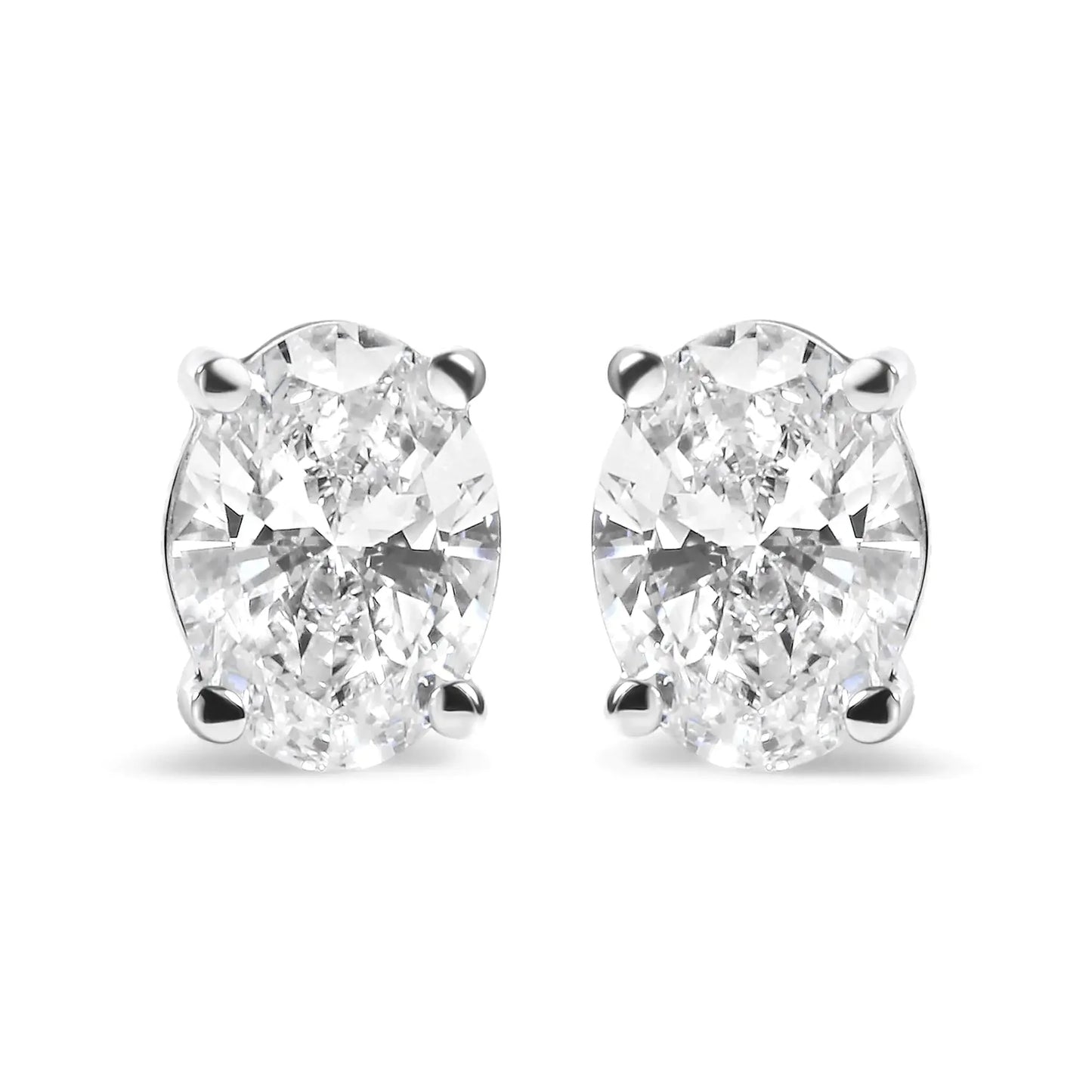 14K White Gold Prong Set Lab Grown Oval Diamond Solitaire Stud Earring (F-G Color, VS1-VS2 Clarity)