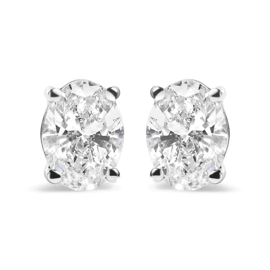 14K White Gold Prong Set Lab Grown Oval Diamond Solitaire Stud Earring (F-G Color, VS1-VS2 Clarity)