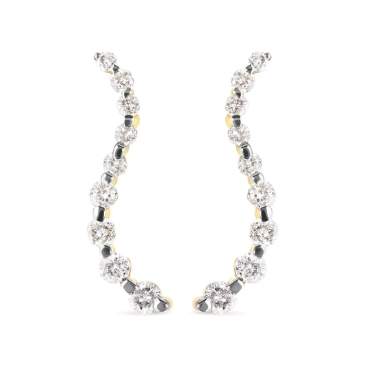 14K Yellow Gold 1.00 Cttw Round-Cut Diamond Graduated Journey Stud Earrings (I-J Color, I2-I3 Clarity)