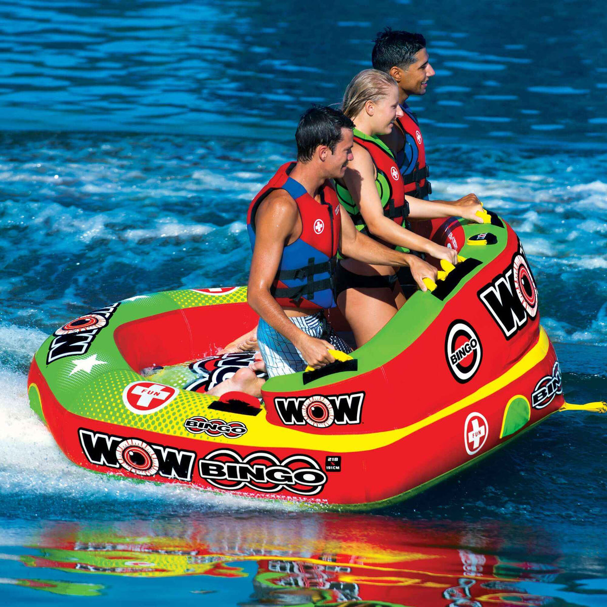 Top view of Bingo water tube showing cockpit seating and dual tow points for versatile rides.