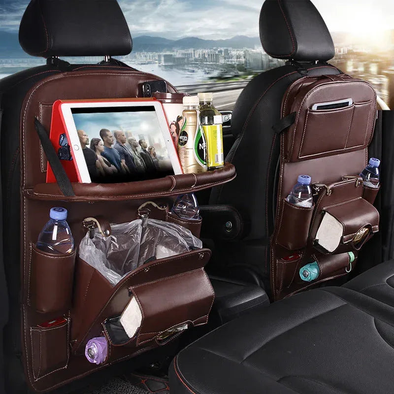 Leather Car Storage Bag Multifunction Seat Back Tray Hanging Bag - Trustymall