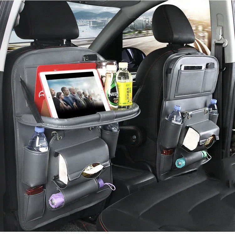 Leather Car Storage Bag Multifunction Seat Back Tray Hanging Bag - Trustymall