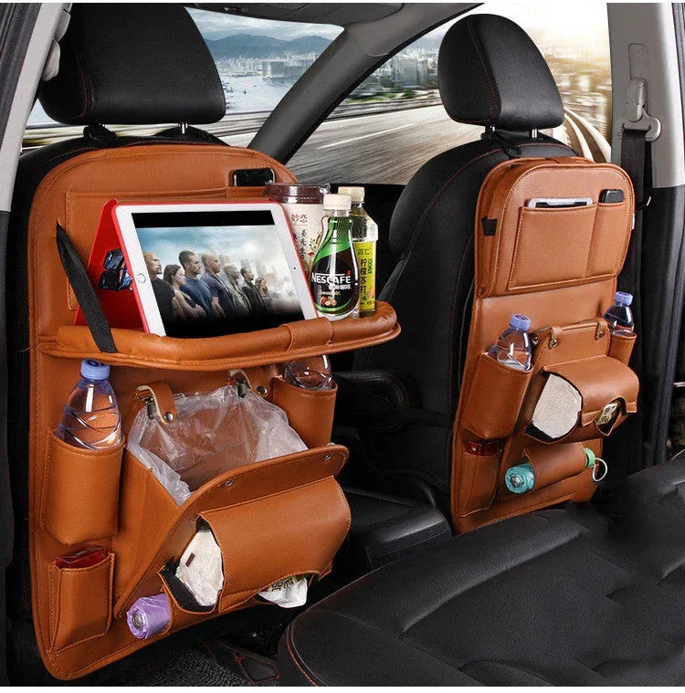 Leather Car Storage Bag Multifunction Seat Back Tray Hanging Bag - Trustymall