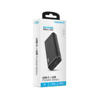 Naztech power bank charging two devices simultaneously with USB-C and USB cables connected