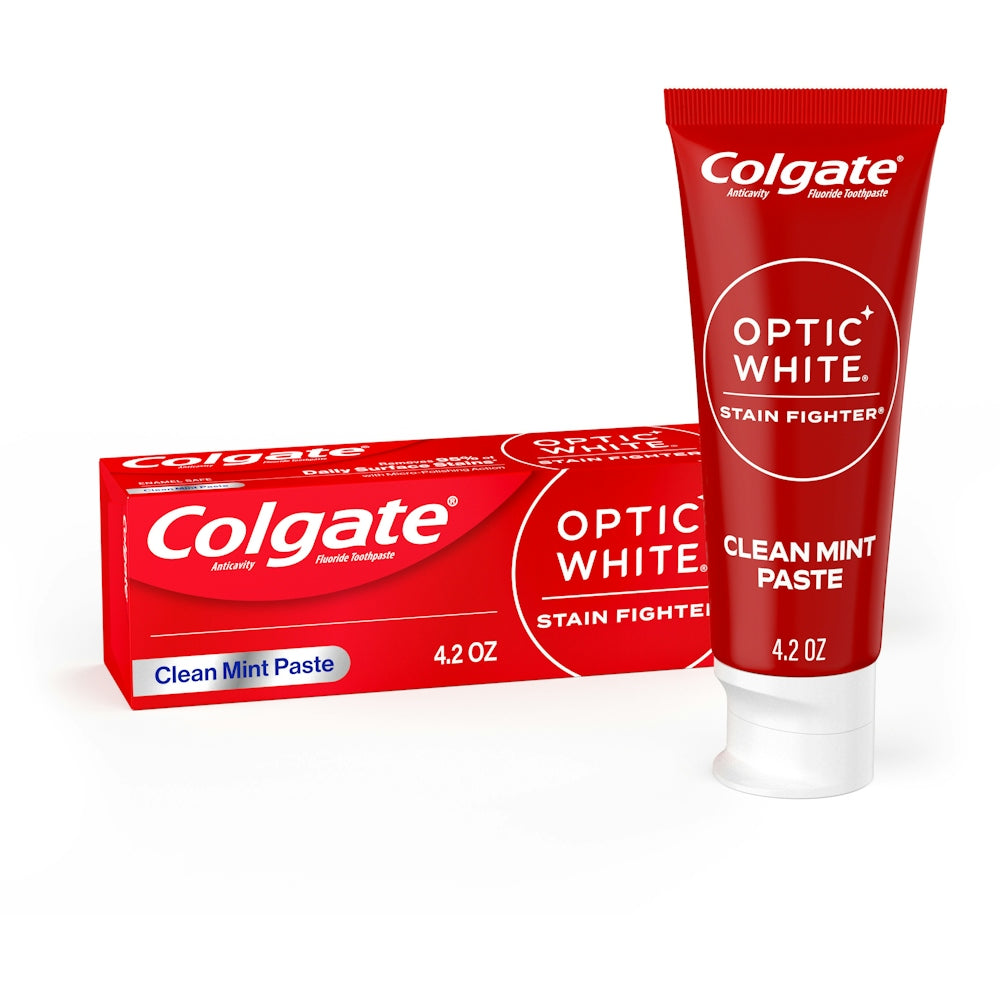 Colgate Optic White Stain Fighter Anticavity Fluoride Toothpaste, Clean Mint Paste, 4.2 Ounces