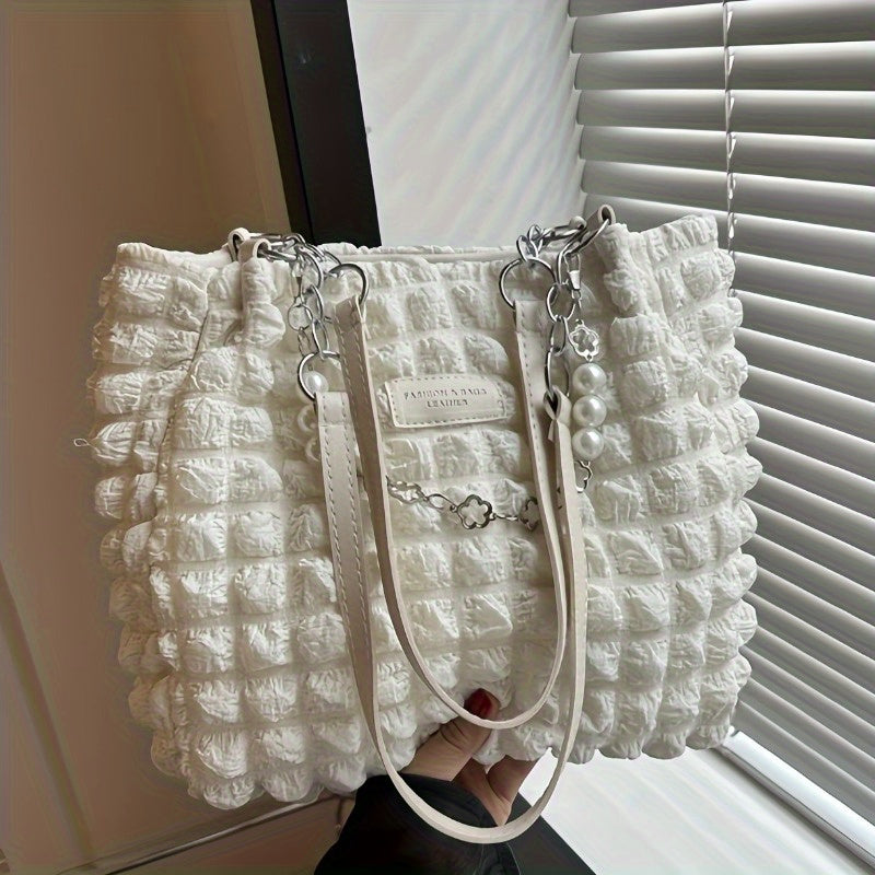 ] Elegant Women's Structured Pleated Bubble Shoulder Bag