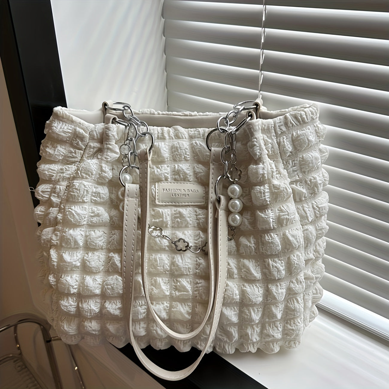 Elegant Women's Structured Pleated Bubble Shoulder Bag