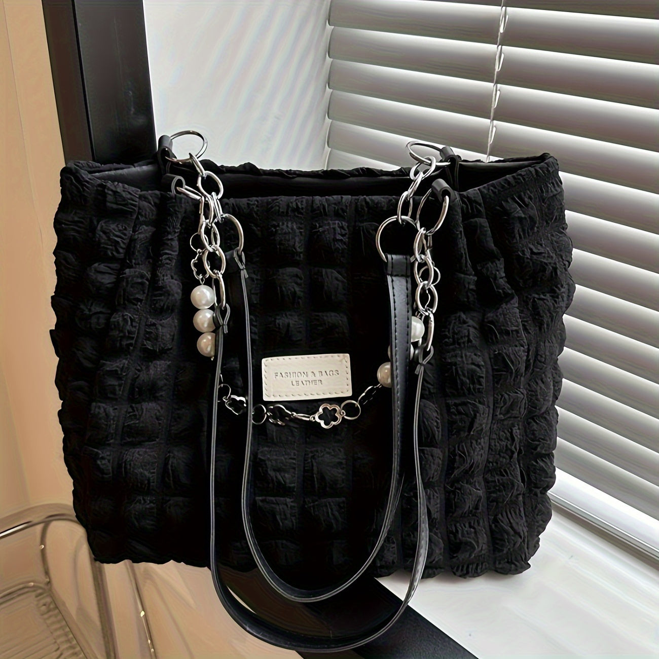 ] Elegant Women's Structured Pleated Bubble Shoulder Bag