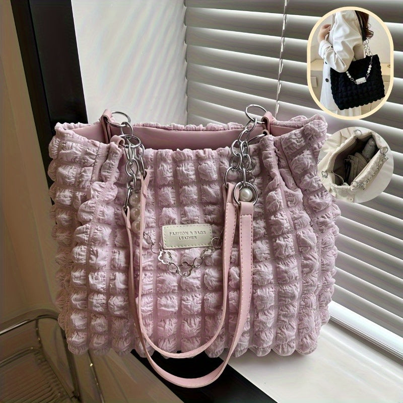Elegant Women's Structured Pleated Bubble Shoulder Bag