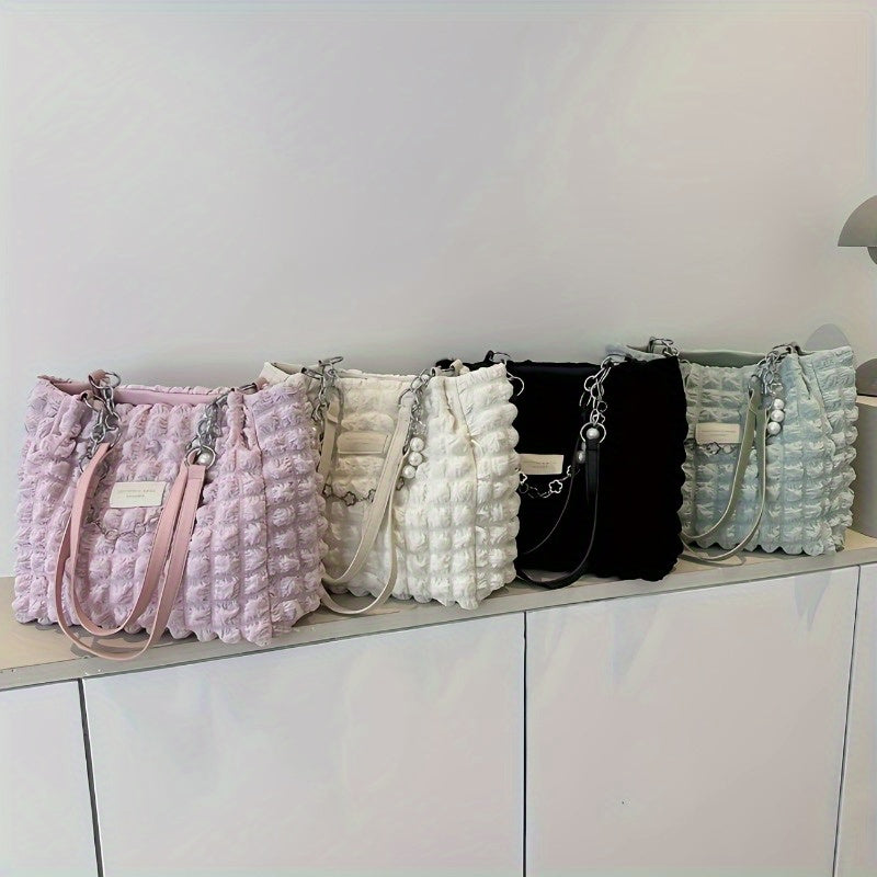 Elegant Women's Structured Pleated Bubble Shoulder Bag