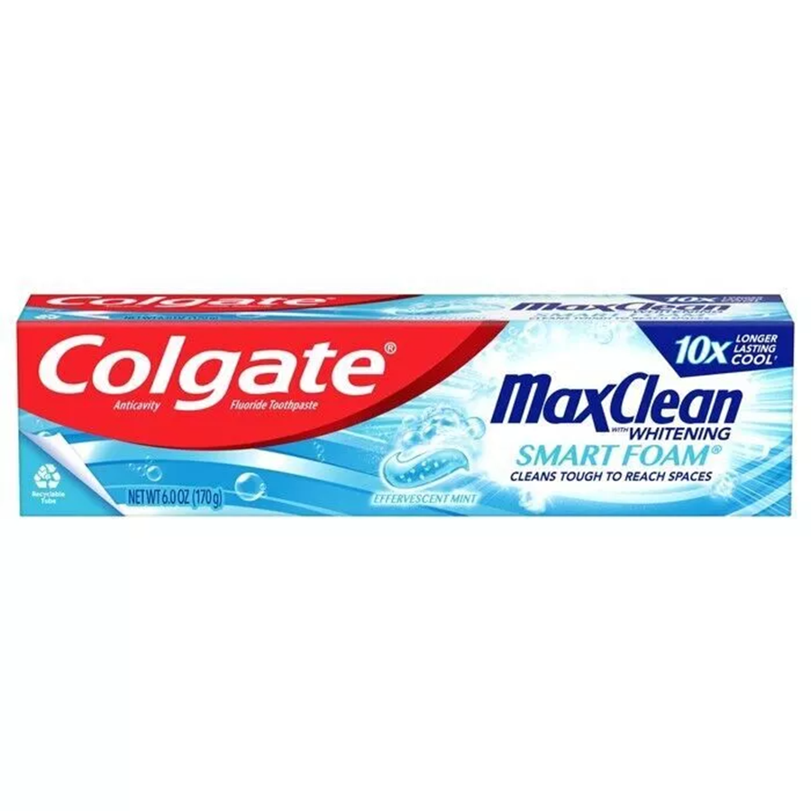 Colgate Max Clean Smart Foam With Whitening Toothpaste, Effervescent Mint Toothpaste 6oz