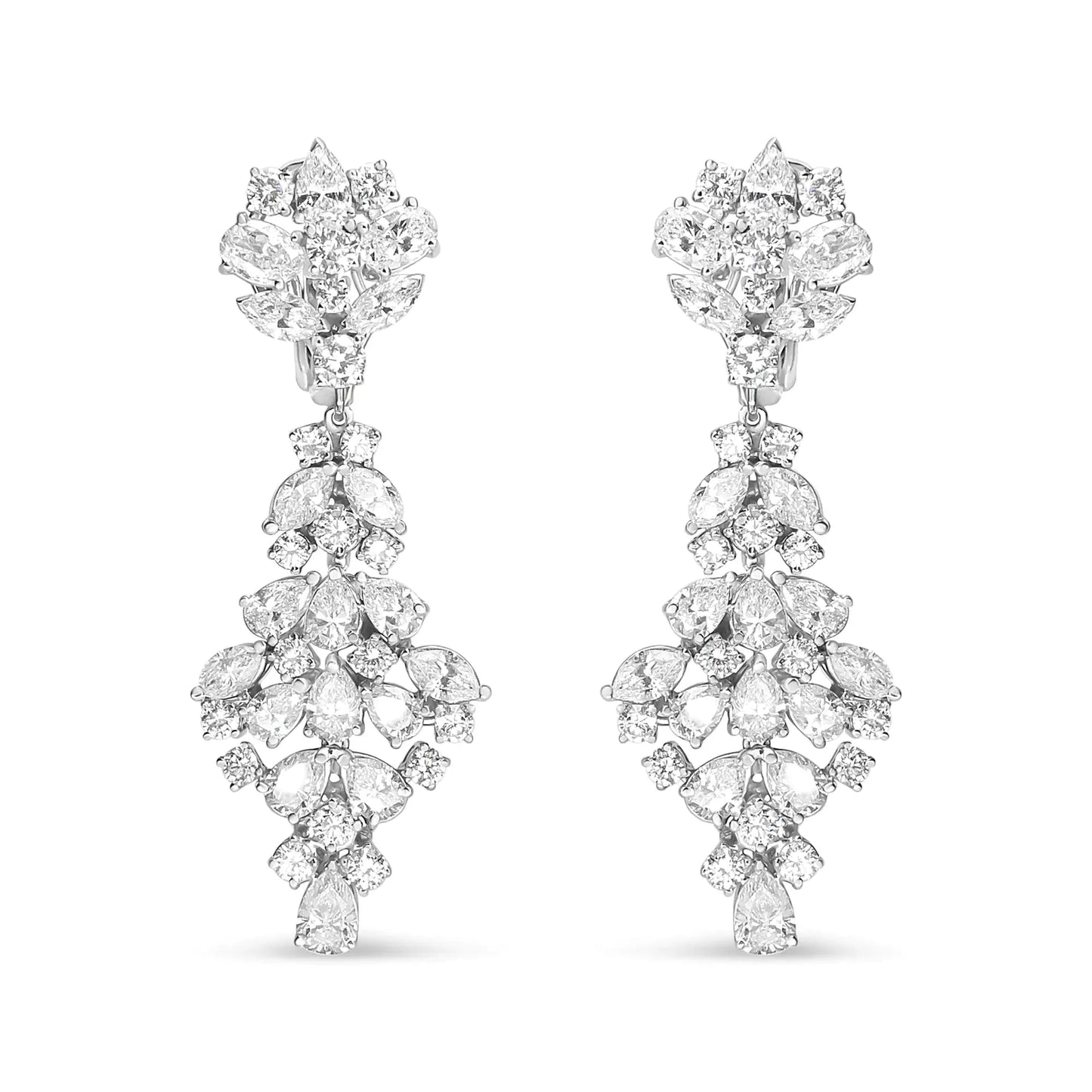 18K White Gold 9 1/2 Cttw Diamond Cluster Drop Dangle Clip-On Earrings (F-G Color, VS1-VS2 Clarity)
