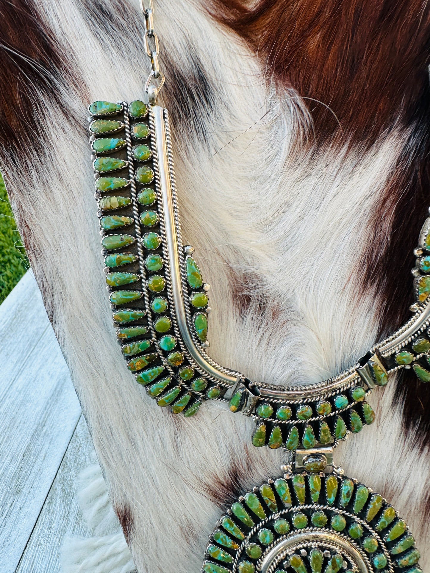 Old Pawn Handcrafted Sterling Silver and Turquoise Cluster Necklace