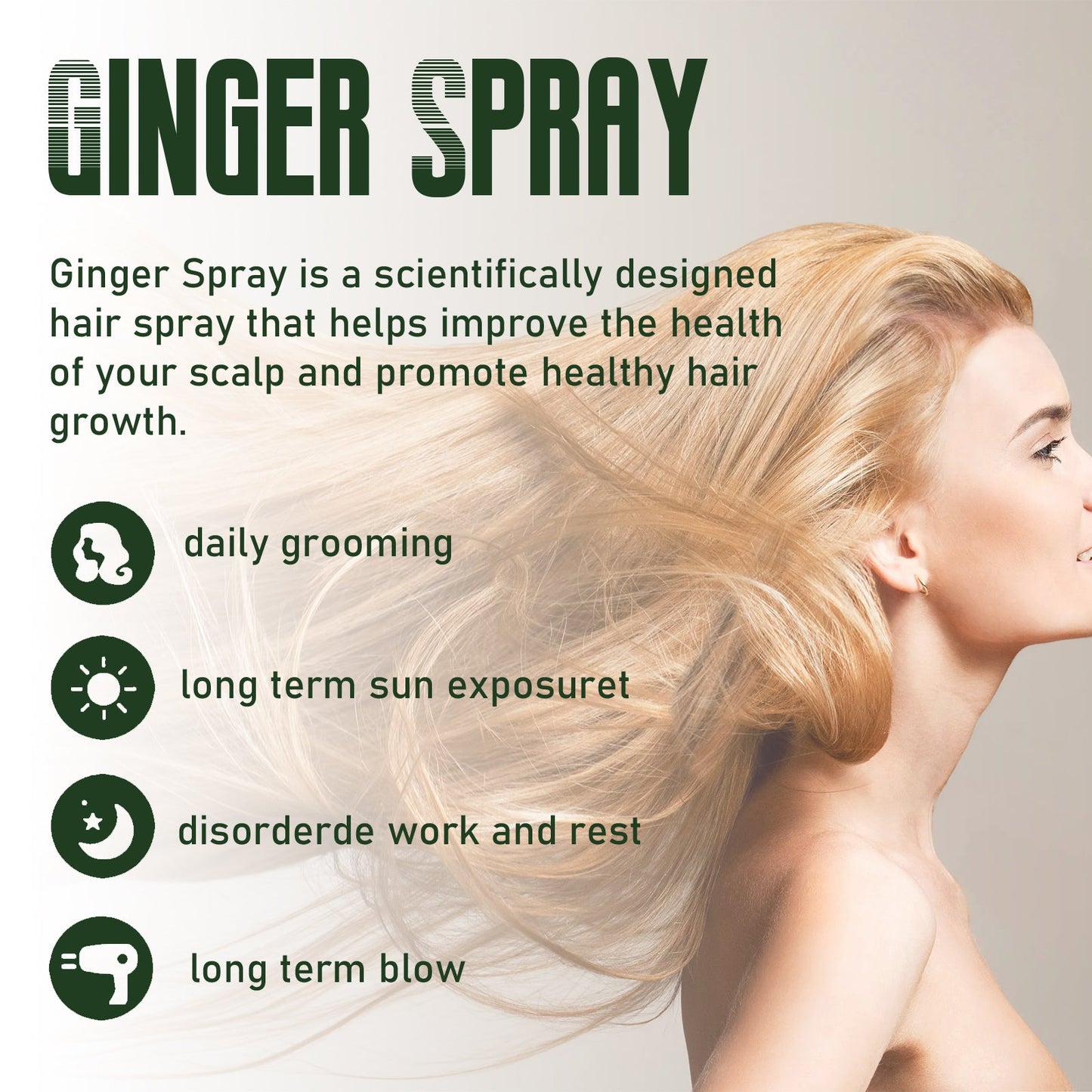 Ginger Dense Hair Spray Nourishes Hair Follicles, Prevents Hair Loss And Breaks, Moisturizes And Thickens Hair Spray