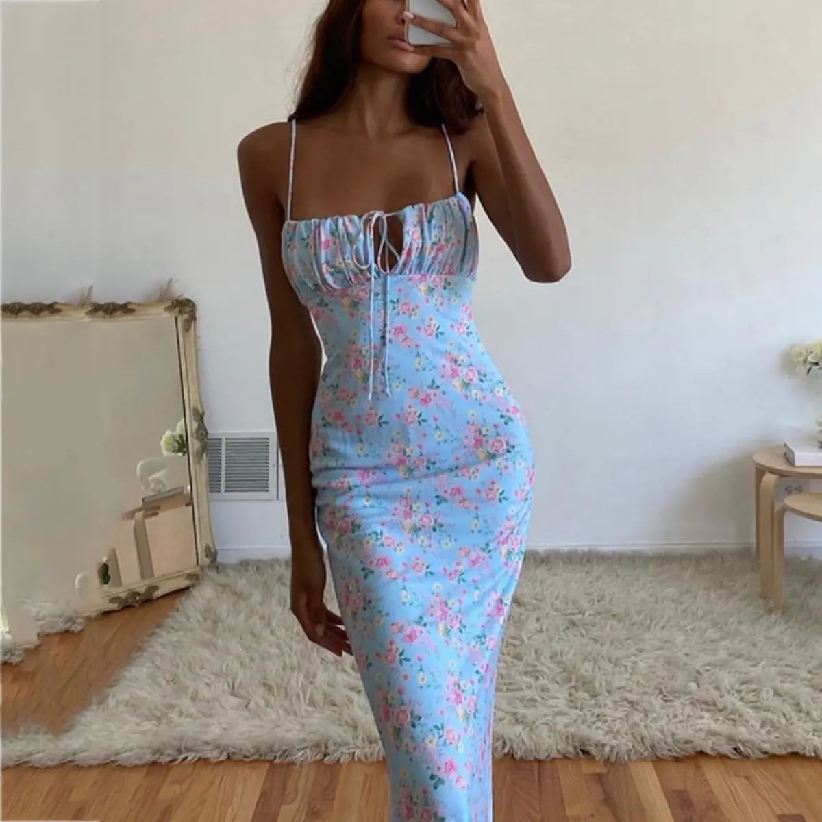 Elegant Sexy Floral Pleated Maxi Dress