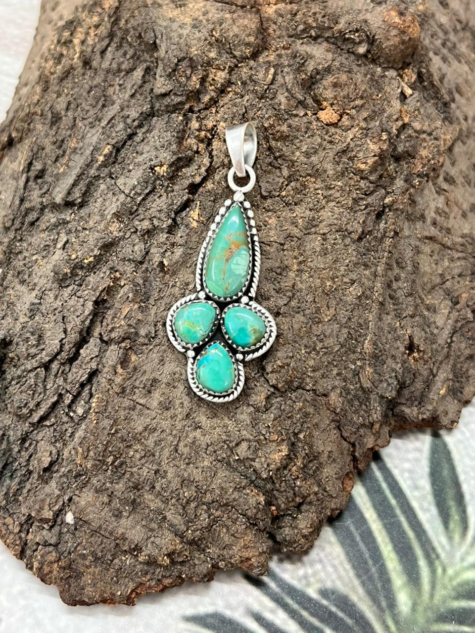 Handmade Sterling Silver Kingman Turquoise Pendant with Signed Nizhoni (6)