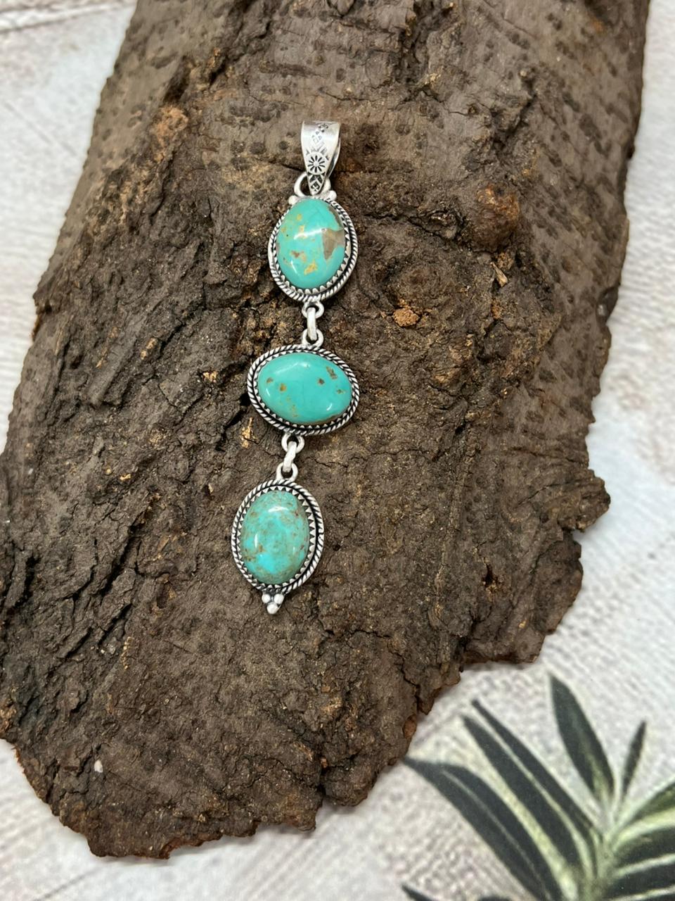 Handmade Sterling Silver Old Stock Royston Turquoise Pendant with Signed Nizhoni (4)