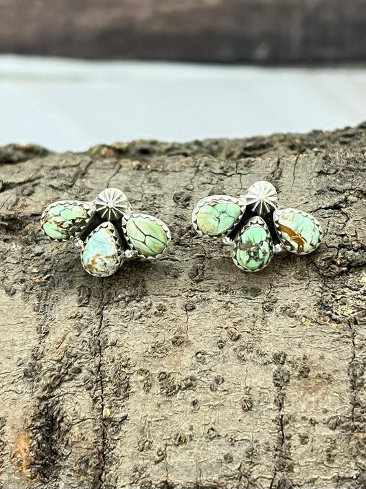 Handmade Sterling Silver Variscite Post Studs "Signed Nizhoni"
