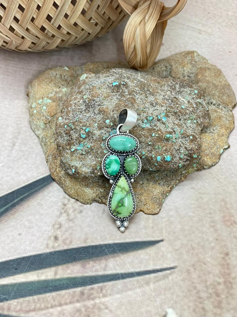 Handmade Sterling Silver Emerald Valley Pendant with Signed Nizhoni