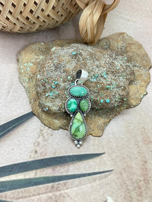 Handmade Sterling Silver Emerald Valley Pendant with Signed Nizhoni