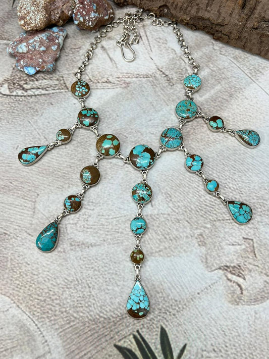 Handmade Sterling Silver Number 8 Turquoise Choker Necklace with Signed Nizhoni