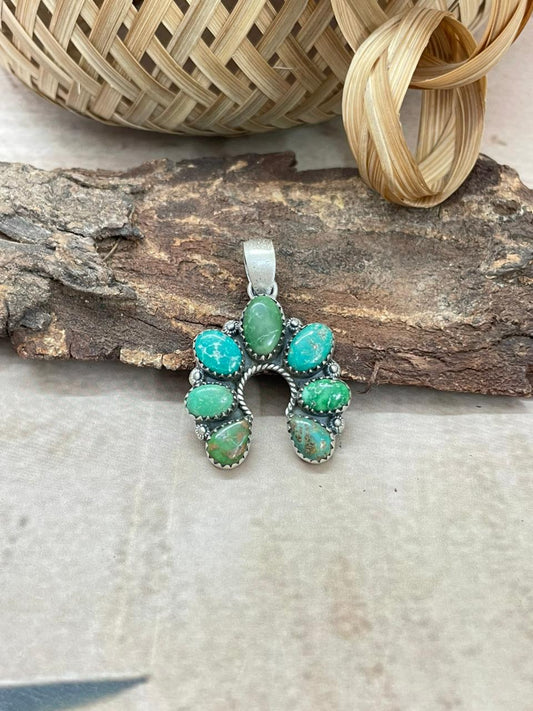 Handmade Sterling Silver Emerald Valley Naja Pendant with Signed Nizhoni