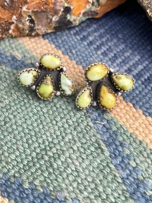 Backroads Handmade Sterling Silver Palomino Turquoise Post Studs "Signed Nizhoni"