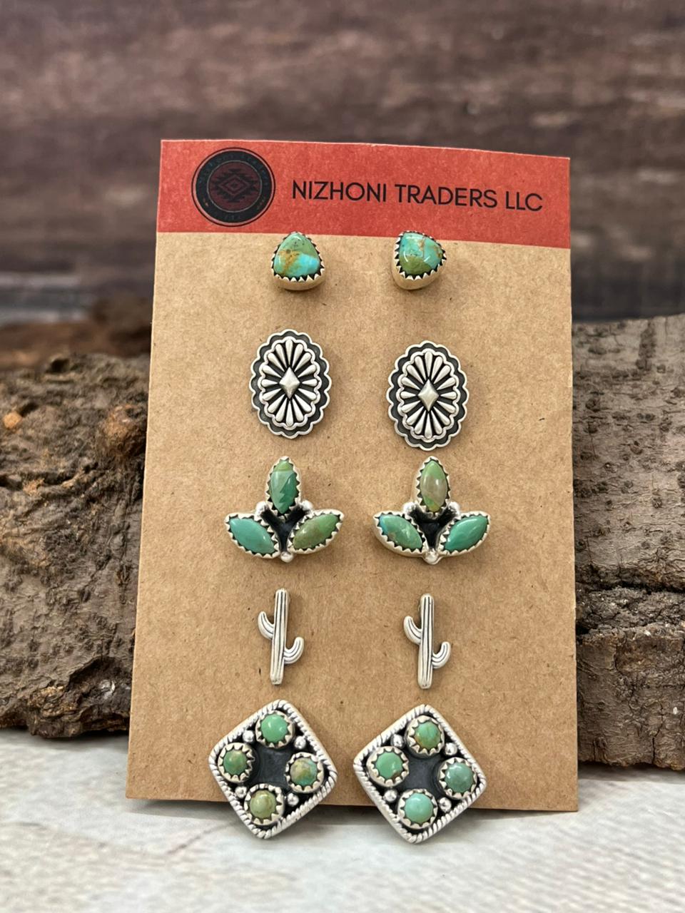 Handmade Sterling Silver with Kingman Turquoise Post Earrings (Studs), Signed Nizhoni
