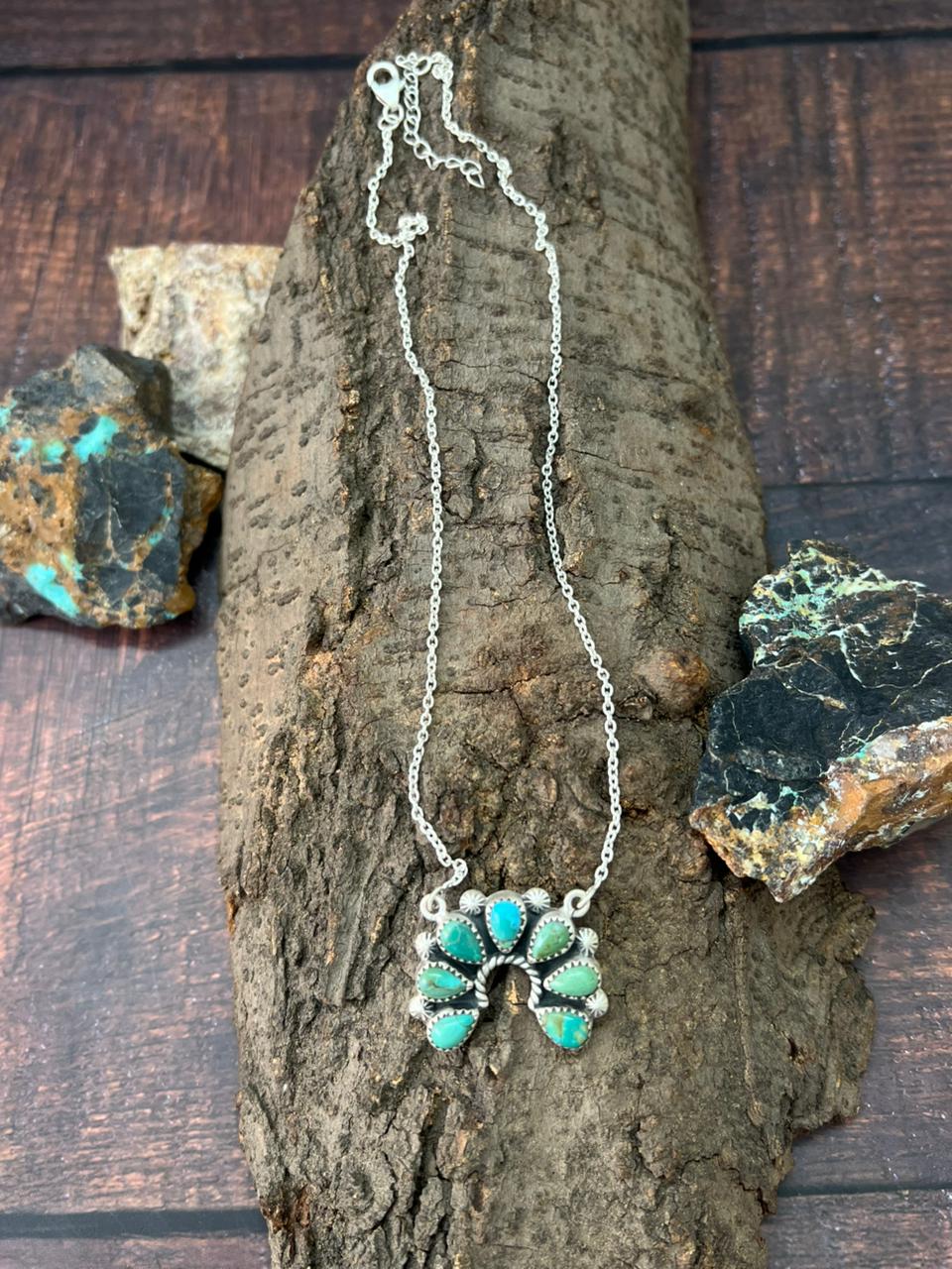 Handmade Sterling Silver Kingman Turquoise Naja Necklace "Signed Nizhoni"