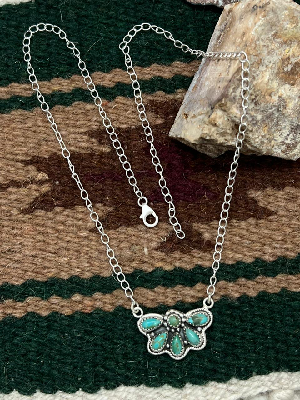Handmade Sterling Silver Kingman Turquoise Necklace "Signed Nizhoni"