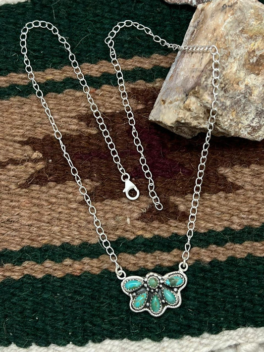 Handmade Sterling Silver Kingman Turquoise Necklace "Signed Nizhoni"