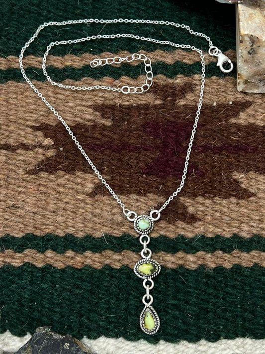 Handmade Sterling Silver Palomino Turquoise Drop Necklace "Signed Nizhoni"