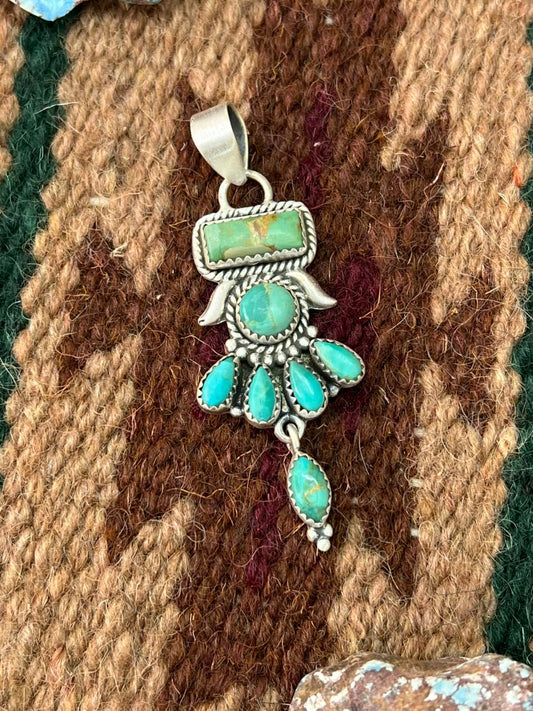Handmade Sterling Silver Kingman Turquoise Pendant with Signed Nizhoni (10)