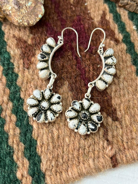 Handmade Sterling Silver White Buffalo Post Dangle Earrings with Signed Nizhoni (7)