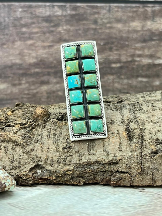 Handmade Sterling Silver Old Stock Royston Turquoise Adjustable Ring With Signed Nizhoni