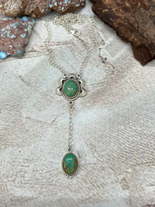 Handmade Sterling Silver Old Stock Royston Turquoise Necklace with Signed Nizhoni
