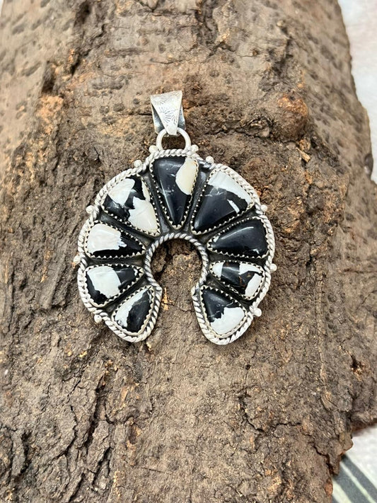 Handmade Sterling Silver White Buffalo Naja Pendant with Signed Nizhoni (5)