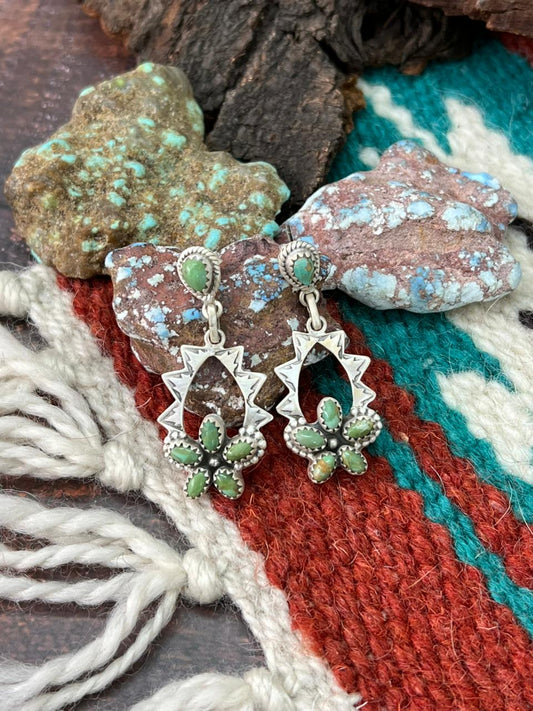 Handmade Sterling Silver Kingman Turquoise Post Earrings "Signed Nizhoni" (3)