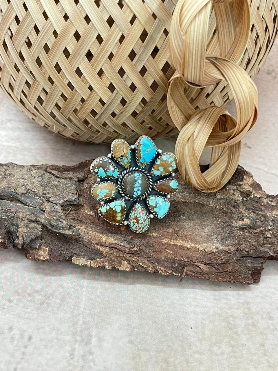 Handmade Sterling Silver Number 8 Turquoise Adjustable Ring With Signed Nizhoni