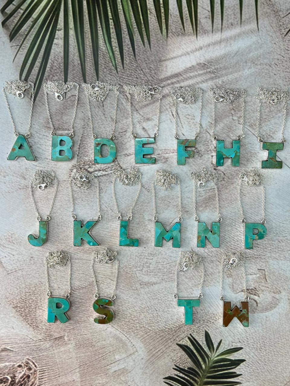 Handmade Sterling Silver Kingman Turquoise Multiple Letters Necklace with Signed Nizhoni